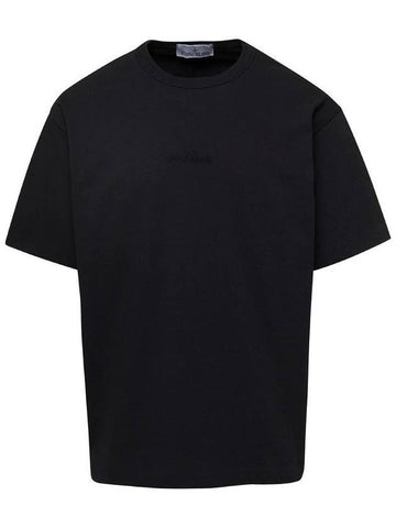 Micro Embroidered Logo Cotton Jersey Short Sleeve T-Shirt Black - STONE ISLAND - BALAAN 1