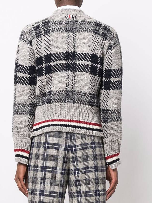 Tartan Check Three Stripes Mohair Cardigan MKC431A - THOM BROWNE - BALAAN 3