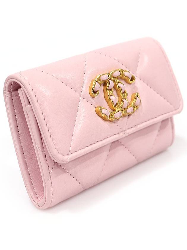 AP1790 Pink Lambskin Gold CC Logo 19 Flap Card Wallet - CHANEL - BALAAN 3