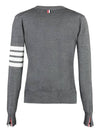 Sustainable Fine Merino Wool 4-Bar Relaxed Fit V-Neck Cardigan Medium Grey - THOM BROWNE - BALAAN 3