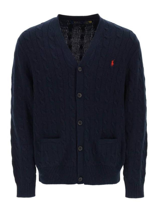 Pony Logo Cable Knit Cardigan Navy - POLO RALPH LAUREN - BALAAN 1