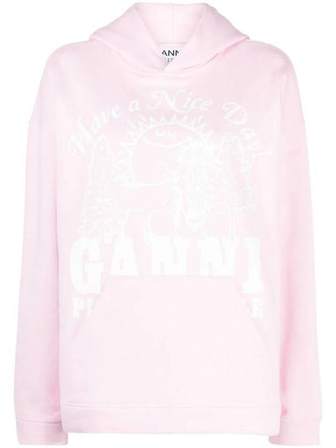 Women's Logo Print Organic Cotton Hoodie Pink - GANNI - BALAAN 1