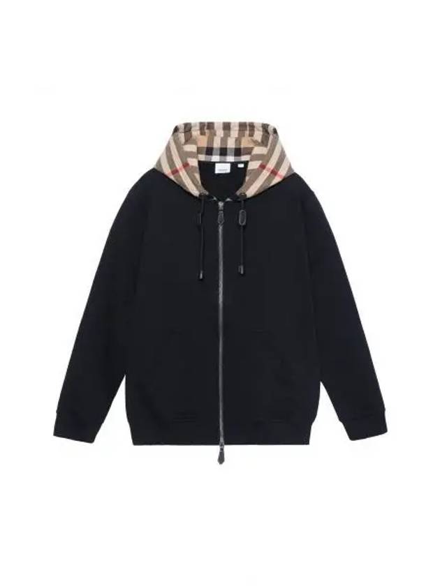 Check Hood Cotton Zip Up Hoodie Black Archive Beige - BURBERRY - BALAAN 2