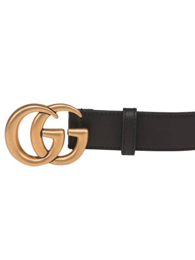 Men's GG Marmont Double G Buckle Gold Hardware Leather Belt Black - GUCCI - BALAAN 3