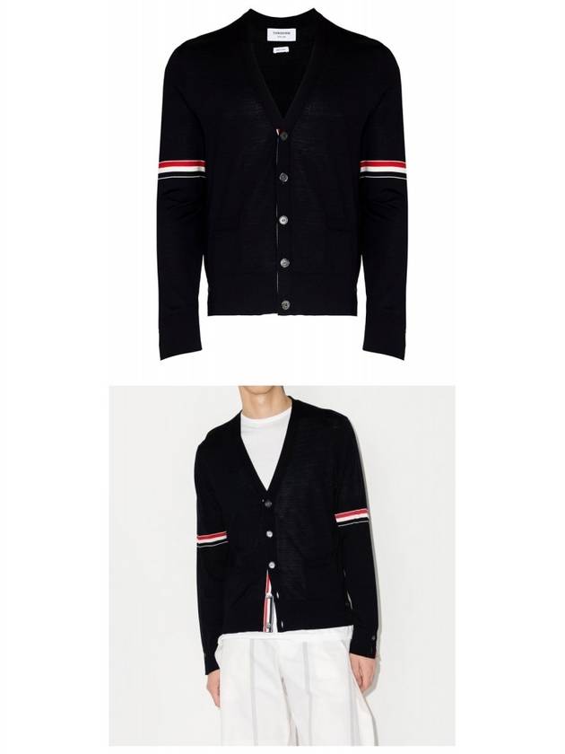 Stripe Armband Merino Wool Cardigan Navy - THOM BROWNE - BALAAN 6