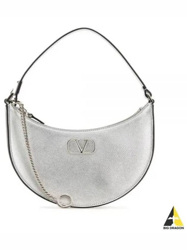 V Logo Chain Leather Shoulder Bag Silver - VALENTINO - BALAAN 2