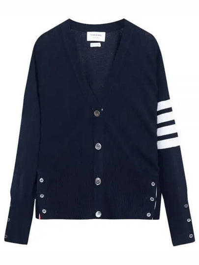 4-Bar V-Neck Cashmere Cardigan Navy - THOM BROWNE - BALAAN 2