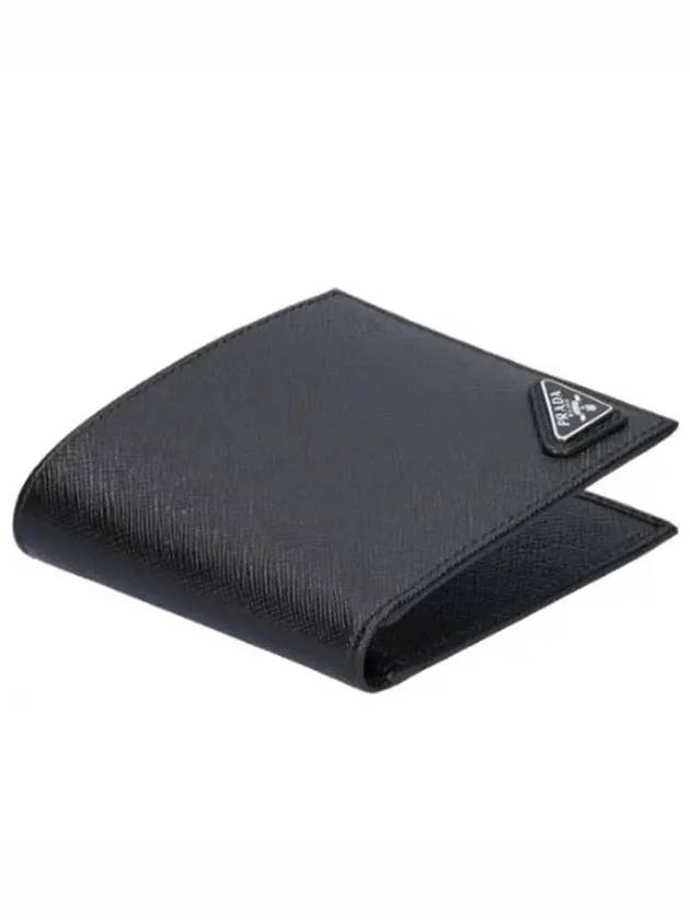 Triangle Logo Saffiano Half Wallet Black - PRADA - BALAAN 6