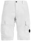 Lens Wappen Stretch Satin Cargo Shorts White - CP COMPANY - BALAAN 1