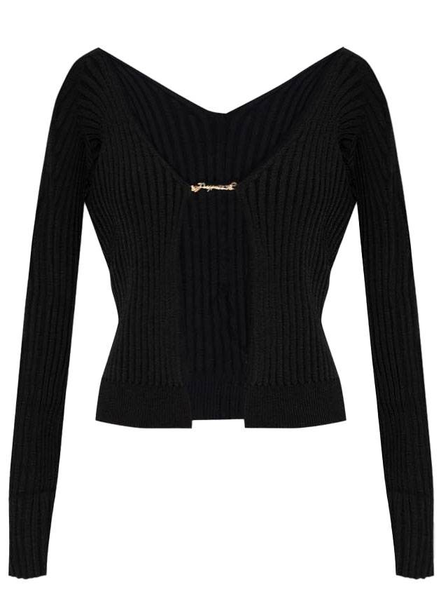 La Maille Pralu Longue Micro Charm Logo Cardigan Black - JACQUEMUS - BALAAN 1