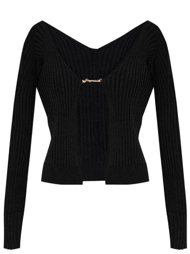 La Maille Pralu Longue Micro Charm Logo Cardigan Black - JACQUEMUS - BALAAN 1