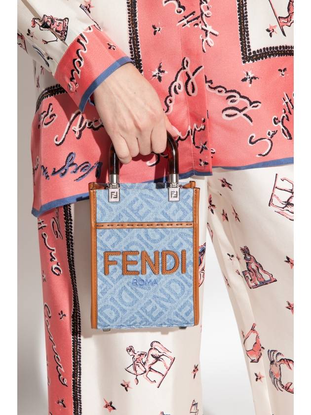 Mini Sunshine Denim Shopper Bag Blue - FENDI - BALAAN 4