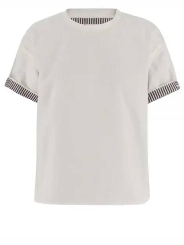 Double Layer Cotton Check Short Sleeve T-Shirt White - BOTTEGA VENETA - BALAAN 2