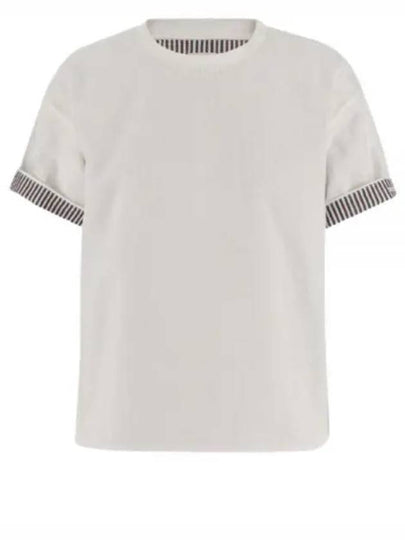 Double Layer Cotton Check Short Sleeve T-Shirt White - BOTTEGA VENETA - BALAAN 2