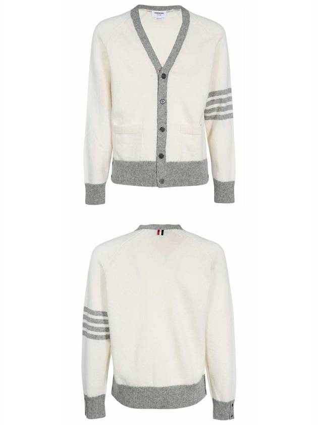 V-Neck 4-Bar Wool Cardigan White - THOM BROWNE - BALAAN 6