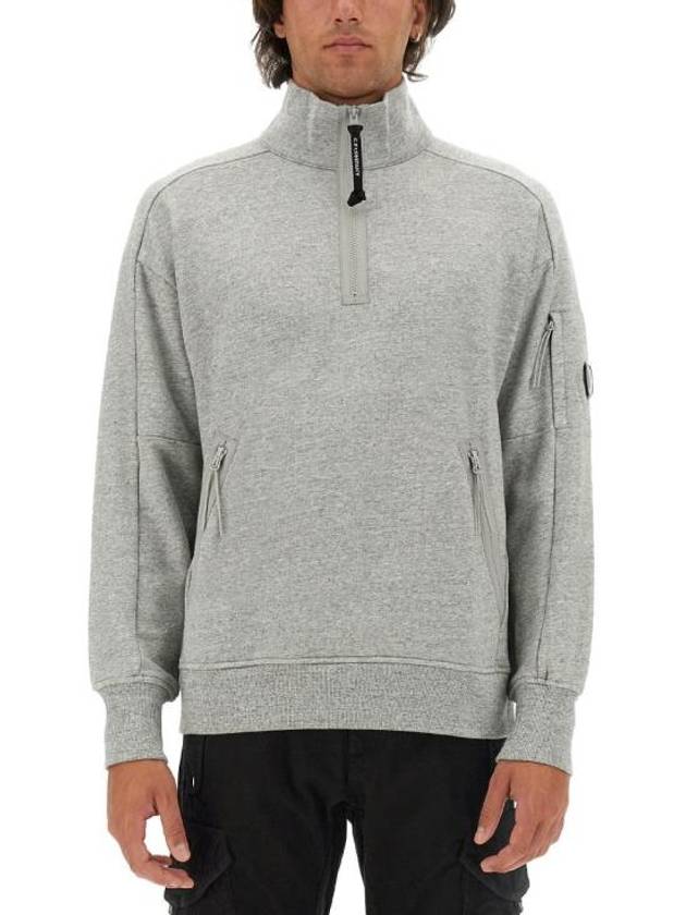 Diagonal Raised Fleece Half Zipped Sweatshirt Grey - CP COMPANY - BALAAN 2