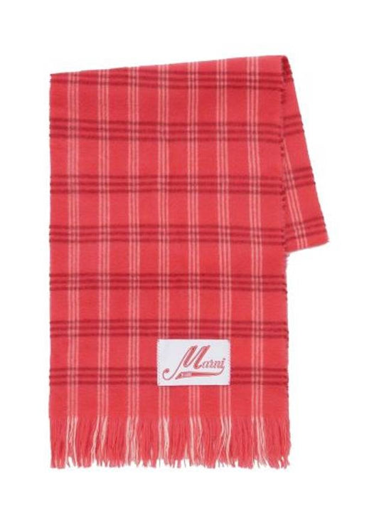Logo Applique Check Virgin Wool Scarf Red - MARNI - BALAAN 1