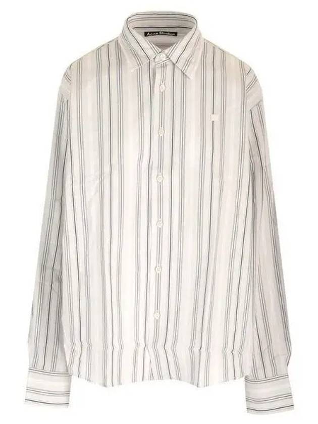 Micro Face Logo Patch Striped Long Sleeve Shirt Grey - ACNE STUDIOS - BALAAN 2