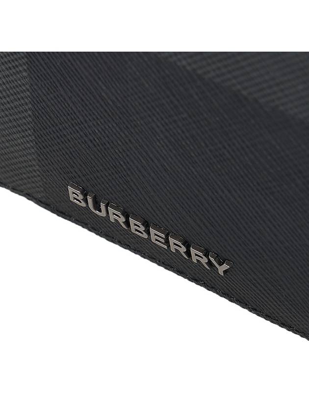 Logo Checked Leather Long Wallet Charcoal - BURBERRY - BALAAN 7