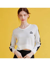 Argyle pattern sleeve V-neck semi-crop knit WHITE - 20THHOLE - BALAAN 1