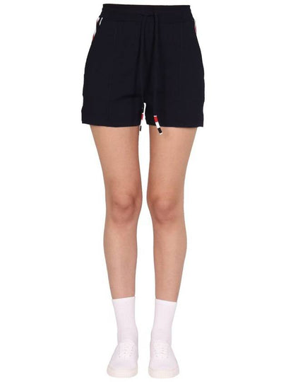 Stretch Viscose Intarsia Side Stripe Pintuck Shorts Navy - THOM BROWNE - BALAAN 2