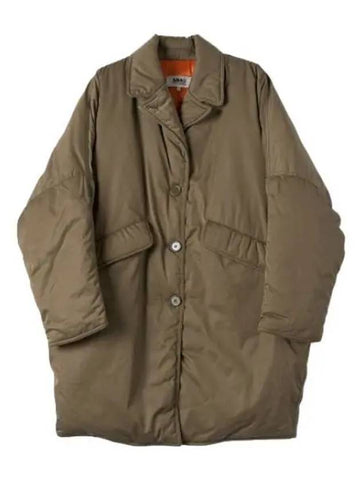 MM6 Contrast Down Jacket Khaki Orange Jumper - MAISON MARGIELA - BALAAN 1