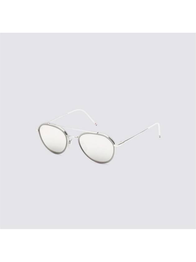 OS TB Round Pilot Frame Sunglasses Silver TB801 - THOM BROWNE - BALAAN 2