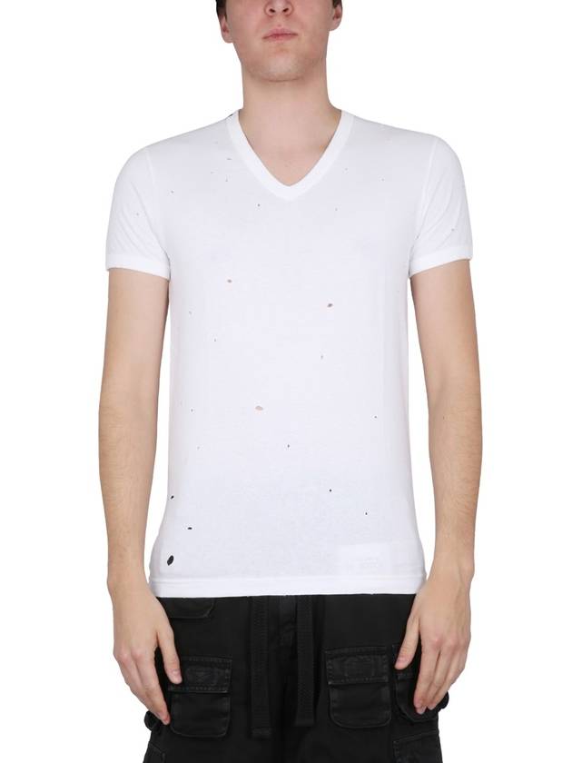 washed cotton V-neck short sleeve t-shirt white - DOLCE&GABBANA - BALAAN 2