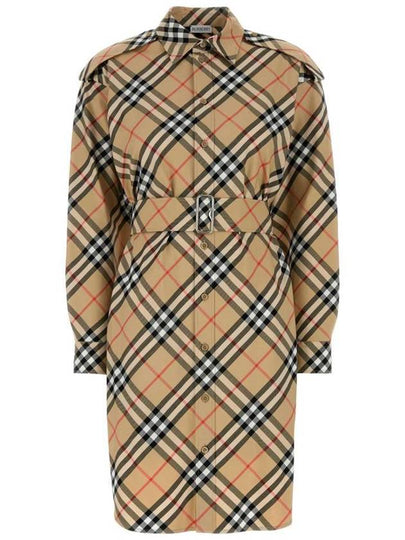 Check Cotton Shirt Midi Dress Beige - BURBERRY - BALAAN 2