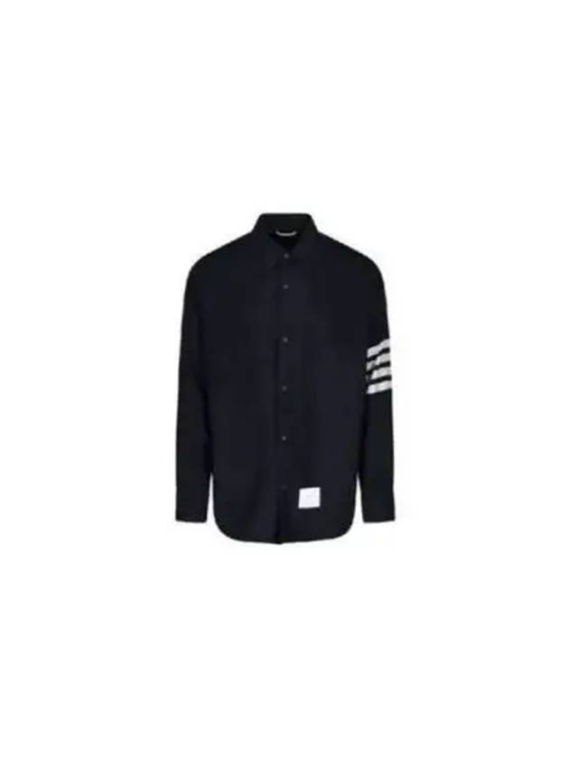 4 Bar Stripe Plain Weaving Wool Long Sleeve Shirt Navy - THOM BROWNE - BALAAN 2