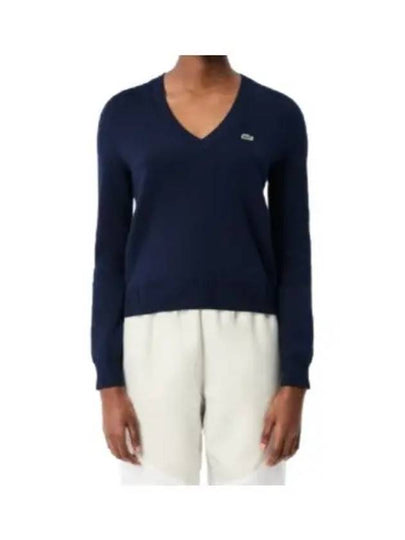 Cotton V Neck Knit Top Midnight Blue - LACOSTE - BALAAN 2