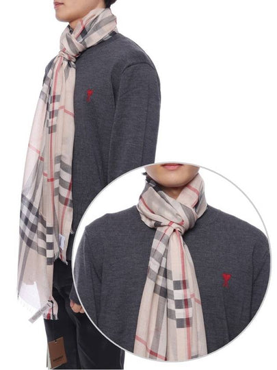 Check Wool Silk Blend Scarf Beige - BURBERRY - BALAAN 2