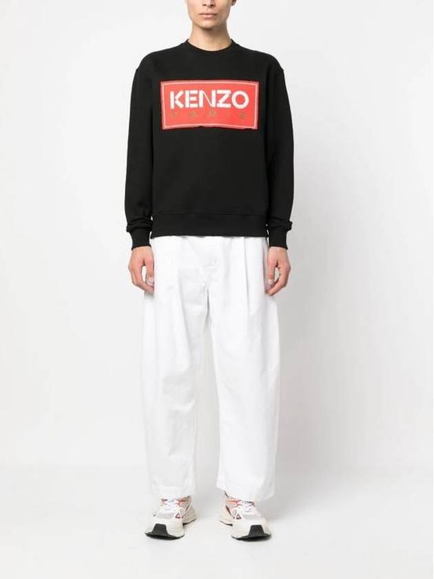 Paris Logo Patch Print Round Neck Cotton Sweatshirt Black - KENZO - BALAAN 5