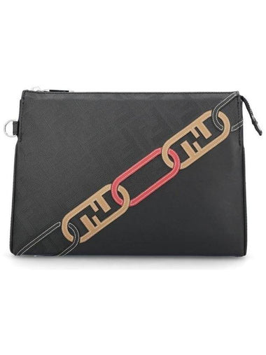 Men's O Lock FF Chain Print Clutch Bag Back - FENDI - BALAAN 1