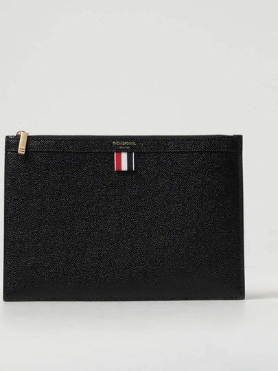 Pebble Grain Three Stripes Zipper Small Clutch Bag Black - THOM BROWNE - BALAAN 2