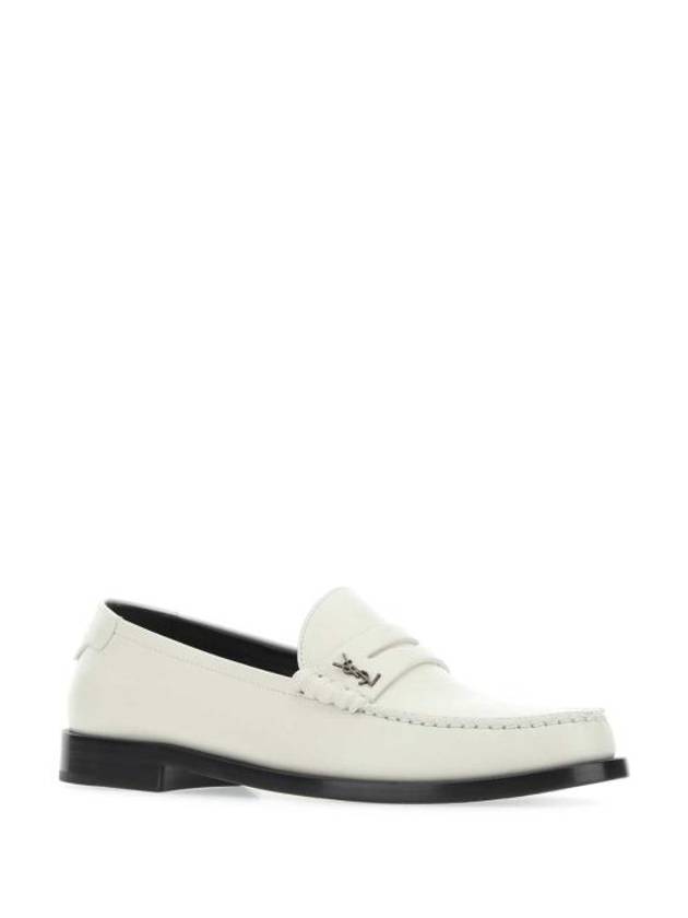 Le Loafer Penny Slippers In Smooth Leather Pearl - SAINT LAURENT - BALAAN 3