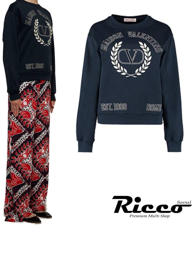 V logo sweatshirt sweatshirt navy - VALENTINO - BALAAN.