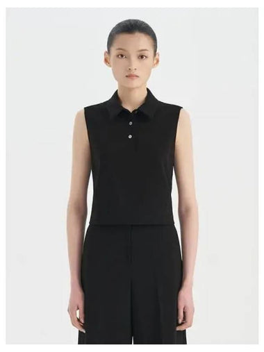 Women s Tailor Crepe Sleeveless Crop Polo T Shirt Black Domestic Product GM0024030654076 - THEORY - BALAAN 1