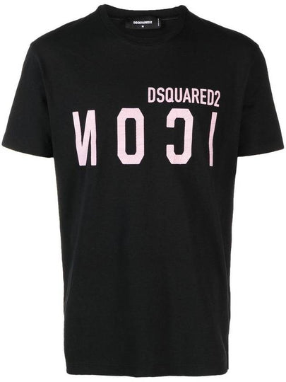 Men's Icon Logo Pink Print Short Sleeve T-Shirt Black - DSQUARED2 - BALAAN 2