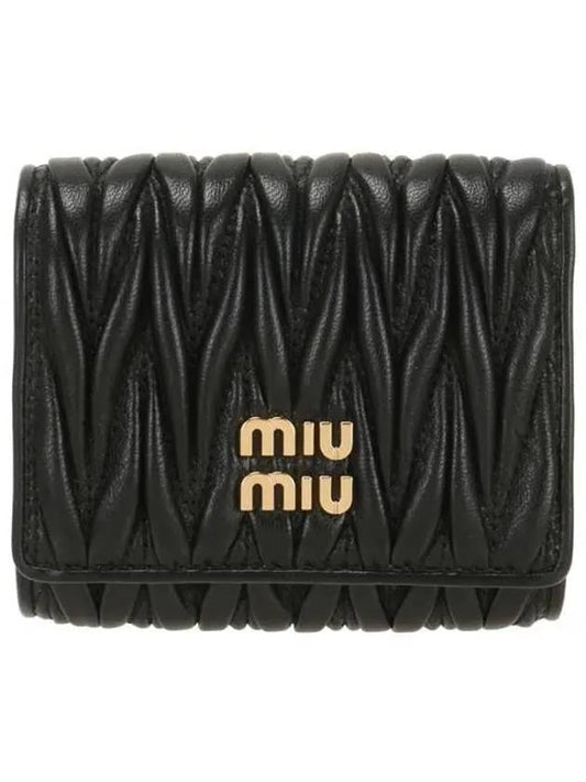 Matelasse Logo Nappa Leather Half Wallet Black - MIU MIU - BALAAN 2