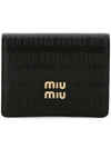 Gold Logo Leather Half Wallet Black - MIU MIU - BALAAN 1