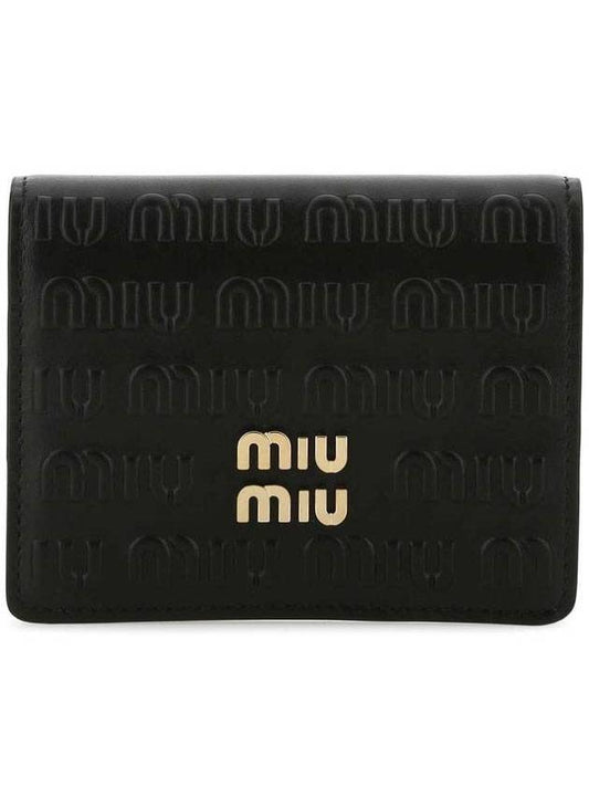 Gold logo bifold wallet black - MIU MIU - BALAAN 1