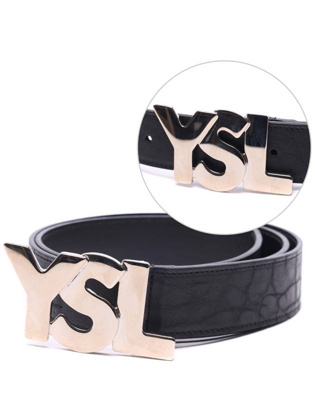 Logo Leather Belt Black - SAINT LAURENT - BALAAN 3