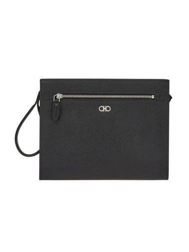 Men's Gancini Logo Leather Clutch Bag Black - SALVATORE FERRAGAMO - BALAAN 1