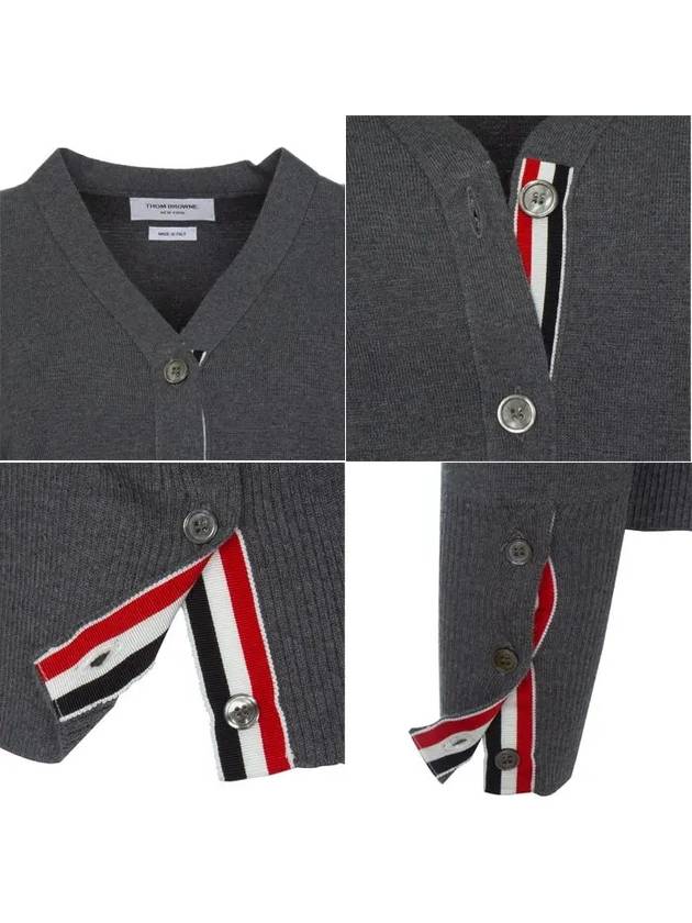 Cotton 4-Bar Milano Classic V-Neck Cardigan Medium Grey - THOM BROWNE - BALAAN 9