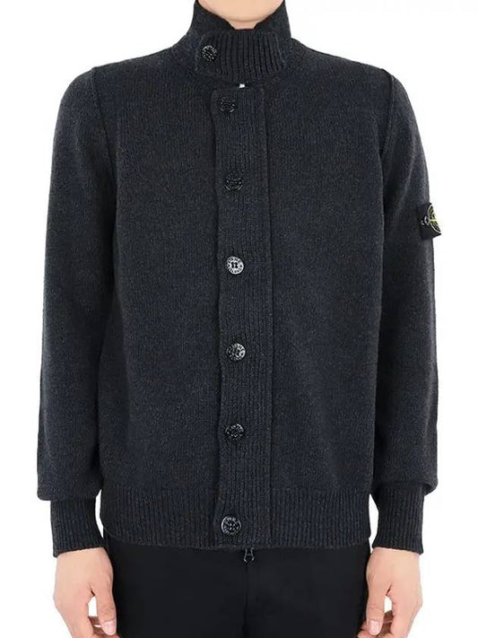 Lambswool Knit Cardigan Steel Grey - STONE ISLAND - BALAAN 2