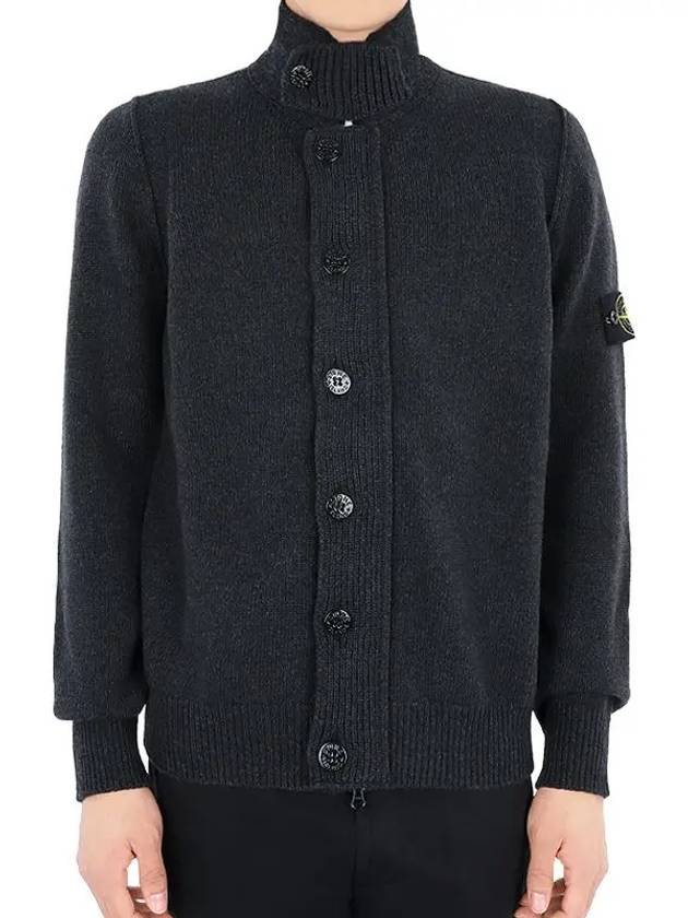 Lambswool Knit Cardigan Steel Grey - STONE ISLAND - BALAAN 3