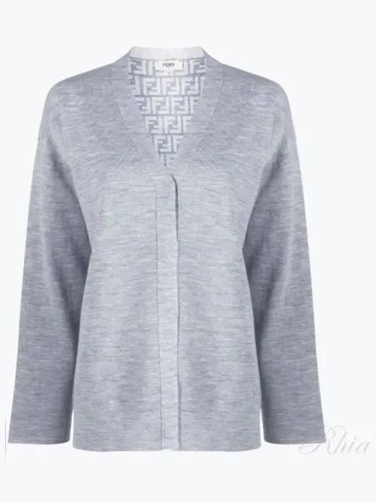 Women's FF Motif V-Neck Cardigan Grey - FENDI - BALAAN 2