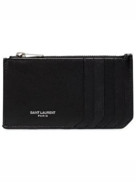 Lizard Pattern Embossed Fragment Zipper Card Wallet Black - SAINT LAURENT - BALAAN 2