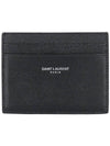 Embossed Leather Card Wallet Black - SAINT LAURENT - BALAAN 3